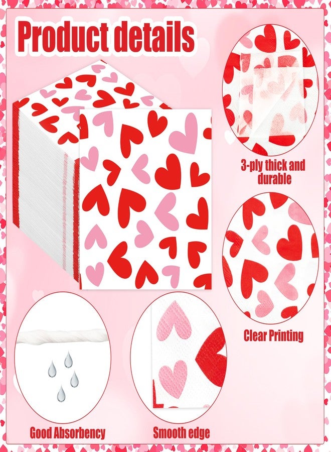 peony man 100 PCS Valentines Day Cocktail Napkins 5'' x 5'' Love Heart Disposable Paper Napkins 3 Ply Red Pink Heart Beverage Napkin for Valentines Wedding Anniversary Birthday Party Supplies Dinner Table Decor - Image 3